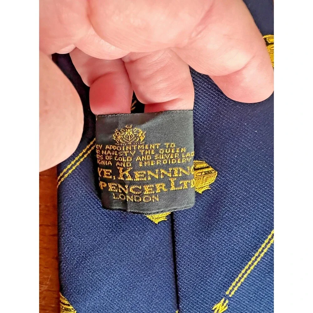 Vintage Toye Kenning & Spencer London 125 Commemorative Tie Navy Blue Gold Royal